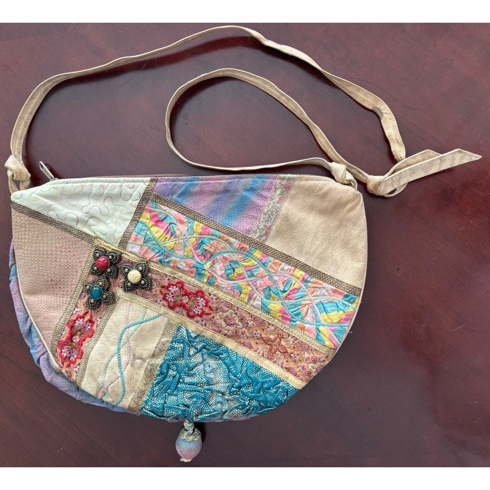Vintage Carlo Fiori Italy Patchwork Leather Snakeskin Crossbody Purse Boho 80s